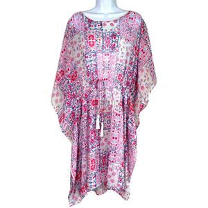 Margaux Riviera Womens Sheer Boho Tie‎ Waist Coverup Colorful Patchwork Size 2X